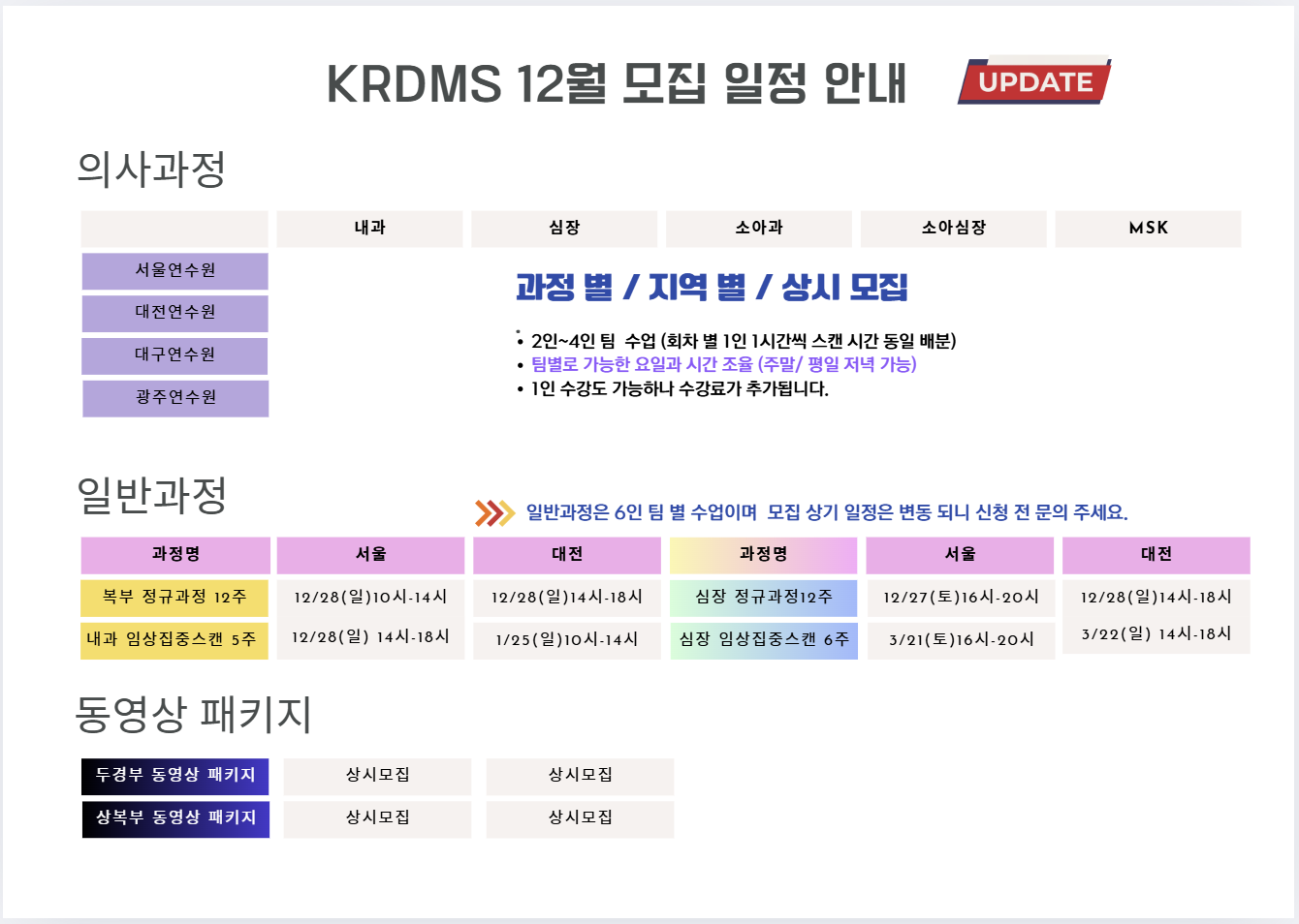KRDMS 12월 모집 일정 안내
